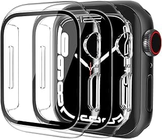 2 Pack Case Built in Tempered Glass Screen Protector Compatible with Apple Watch Series9/Series8/Series7 45mm, iWatch Full Protective Hard PC Bumper Case Face Cover for Men Women (Transparent, 45mm)
