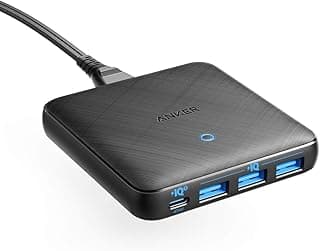 شاحن من أنكر بمنفذ USB متوافق مع آيفون و جالاكسي و ماك بوك بـ 4 منافذ بقوة 65.0 واط مع شحن سريع و تقنية GaN