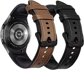 استيك ساعة ViCRiOR متوافق مع سامسونج Galaxy Watch 4 Classic 46mm 42mm، جلد طبيعي مع سيليكون سريع الفك لموديلات Galaxy Watch 4 40mm 44mm