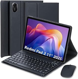 جراب كيبورد لجهاز شاومي Redmi Pad 2 (2025) مقاس 11 بوصة/شاومي Redmi Pad SE (2023) مقاس 11 بوصة، كيبورد فرنسي AZERTY مع ماوس بلوتوث لاسلكي قابل للفصل، جراب فائق النحافة بزوايا متعددة