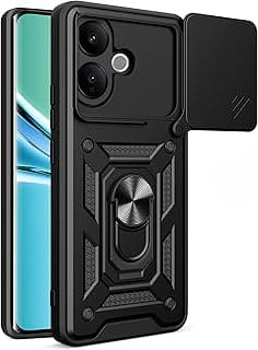 جراب حماية Rugged Armor مع غطاء كاميرا، مقاوم للصدمات مع حماية للكاميرا ومسند حلقة 360 درجة، متوافق مع Vivo V60 Lite (أسود)