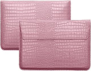 Crocodile Grain PU Leather Flap Envelope Laptop Sleeve Universal 13-13.3 Inch, Compatible with MacBook Air/Pro 2025-2016 M4 M3 M2 M1,HP Dell ASUS Lenovo Notebook，Pink