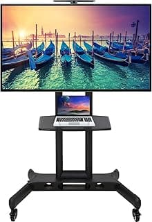 حامل شاشة تلفزيون متحرك، حامل تلفزيون محمول LCD بعجلات لشاشات LCD وLED وPlasma المسطحة لغرف النوم وغرف المعيشة وقاعات الاجتماعات من 32 بوصة إلى 65 بوصة