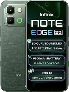 موبايل Note Edge 5G بشريحتين، اندرويد، مساحة تخزين 256 جيجابايت، رام 8 جيجابايت، شاشة 6.78 بوصة، اندرويد 16، بطارية 6150 مللي امبير مع شاحن - اخضر حريري