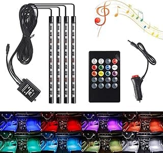 شريط إضاءة LED للسيارة 48 لمبة 12V RGB، إضاءة داخلية للسيارة، ألوان متعددة، إضاءة نيون تحت التابلوه مع خاصية التفاعل مع الصوت وجهاز تحكم لاسلكي