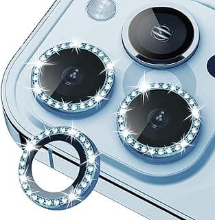 Bling Diamond Camera Lens Protector for iPhone 13 Pro/iPhone 13 Pro Max, HD Clear Tempered Glass Camera Lens Protection Cover, Case Friendly, Scratch Proof (Diamond Sierra Blue)