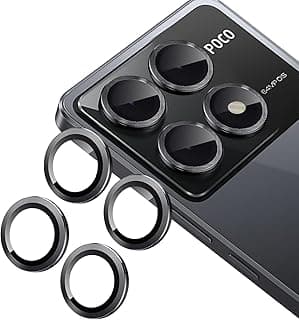 حامي عدسة كاميرا لهاتف شاومي POCO X6 Pro 5G، زجاج مقوى 9H مع إطار معدني فردي، مضاد للخدش (أسود)