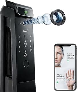 قفل باب ذكي فاخر X94 | 8 طرق للفتح تشمل التعرف على الوجه ثلاثي الأبعاد، البصمة، PIN، RFID، تطبيق، ريموت، مفتاح ميكانيكي وانتركم صوتي | قفل باب رقمي ثقيل للباب الرئيسي