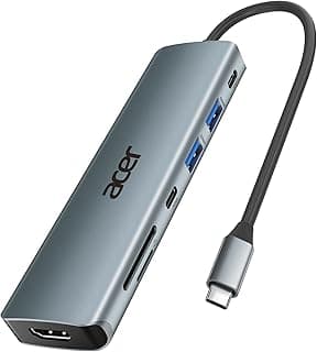 هاب USB C، محول 7 في 1 متعدد المنافذ للابتوب، 4K، موزع HDMI مع منفذين USB A 3.1 ومنفذ Type-C إلى HDMI، شحن PD 100W، قارئ كروت SD للكمبيوتر، ديسكتوب، رمادي