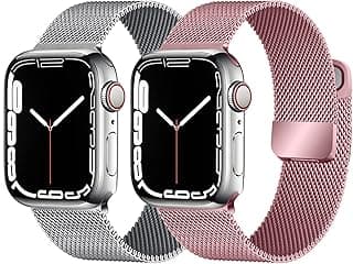 [عبوة من 2] سوار ecband ميلانيزي مغناطيسي معدني متوافق مع ابل واتش 38mm 40mm 41mm، سوار شبكي من الستانلس ستيل قابل للتعديل متوافق مع ابل واتش Series Ultra SE 8 7 6 5 4 3 2 1