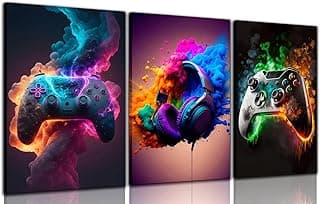 BGFCE Gaming Wall Art, Video Theme Decor Canvas Posters for Teen Boys Room, Framed 12x16in Set of 3