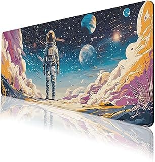 Astronaut Desk Pad Mouse Pad Psychedelic Space Fantasy Planet Extended Gaming Mouse Pad Mat with Stitched Edge Non-Slip Base Big Mouse Pad Office Home Decor for Women Girl 31.5"x11.8"