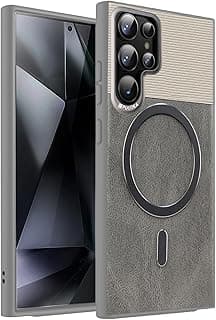 دلـع موبايلك جراب مغناطيسي من الجلد الفاخر لموبايل سامسونج جالاكسي S24 الترا متوافق مع ماج سيف - غطاء واقي مضاد للصدمات مع حماية كاملة للكاميرا، تصميم فاخر رفيع (رمادي)