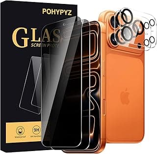 Pack of 2 and 2 Privacy Screen Protectors for iPhone 17 Pro, 2 Anti-Spy Privacy Screen Protector + 2 Camera Protection, 9H Hardness Anti-Spy Tempered Glass Screen Protector, Anti-Fingerprint
