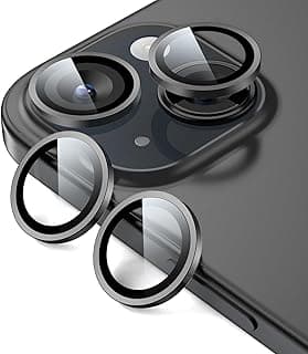 Dl3 Mobilak Compatible with iPhone 15/15 Plus & iPhone 14/14 Plus Camera Lens Protector, Anti-Scratch HD Tempered Glass Lens Screen Protection Cover, Metal Individual Lens Ring (Black)