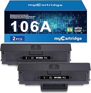 خرطوشة حبر اتش بي W1106A 106A متوافقة مع طابعة ام اف بي ليزر [مزودة بشريحة] من اتش بي موديل 135a و135w و135w و137fnw و135r وطابعة ليزر اتش بي موديل 107a و107w و107r من ماي كارتريدج (2 قطعة بلون اسود)