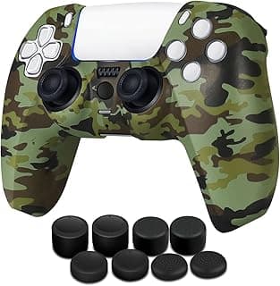 جراب يد تحكم PS5 غطاء سيليكون ليد تحكم Dualsense + طقم 8 رؤوس انالوج برو سوني بلايستيشن 5 اكسسوارات مموه أخضر مع ملمس مريح
