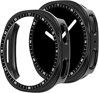 جراب حماية (بدون واقي شاشة) لساعة سامسونج Galaxy Watch 8 44mm، غطاء حماية رفيع ومضاد للصدمات مع اطار معدني، اطار صلب من البولي كربونات (اسود)