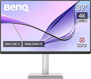شاشة 32 بوصة 3840x2160 بدقة 4K من بينكيو لماك بوك® برو/اير، منفذ USB نوع سي مزدوج، توصيل طاقة 90 وات، مطابقة الوان ماك، تحكم في السطوع والصوت على ماك، حامل قابل لتعديل الارتفاع والإمالة، تدرج لوني P3