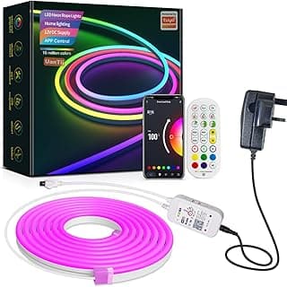 شريط إضاءة نيون ذكي Tuya واي فاي RGB LED بـ 7 ألوان مقاوم للماء مع مزامنة موسيقى وقابل للقص، يعمل مع تطبيق Tuya Smart Life واليكسا وجوجل هوم 2 متر