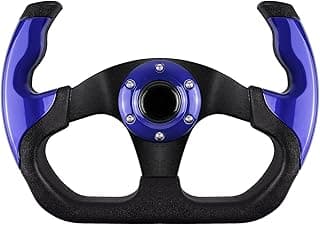 Universal Racing Steering Wheel, 6 Bolt Anti-Slip Leather and Aluminum Gaming Steering Wheel with Horn Button for Racing/Car Sim Driving/JDM Sports Racing Steering Wheel (Blue)