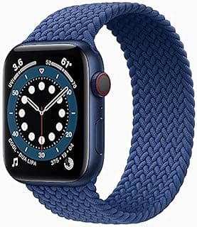 Braided solo loop stretchy fabric elastic watch band size 42/44 mm wrist size 140-220 mm for apple watch series 1/2/3/4/5/6/se - blue