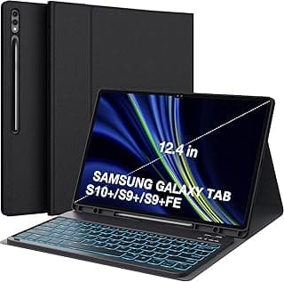 Keyboard Case for Samsung Galaxy Tab S10+ Plus/S9 FE+ Pus/S9+ Plus 12.4-inch, 7-Color Backlit th S Pen Holder, Magnetic Detachable Wireless Keyboard, Black