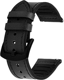 Watch Strap 20mm/22mm, Meex Leather and Silicone Smart Watch Strap Compatible with Amazfit/Huawei/Casio/Fossil, for Men and Women