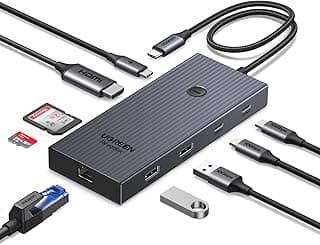 محول ايثرنت جيجابت إيثرنت 9 في 1 من ريفودوك برو 9 في 1 4K@60Hz HDMI، شحن عن طريق توصيل الطاقة 100 وات، منافذ بيانات USB A، قارئ بطاقات SD/TF متوافق مع ماك M1 وM2 وM3 وM4 وجهاز ستيم ديك من يوجرين