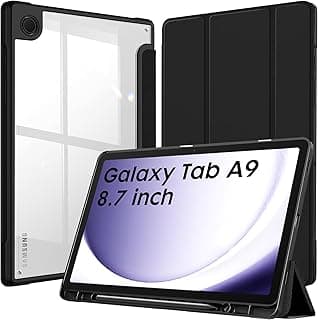 جراب حماية لجهاز سامسونج جالاكسي تاب A9 مقاس 8.7 بوصة هجين تابلت من روبيستريون A9 [SM - X110 X115 X117] بظهر شفاف - اسود جلد صناعي