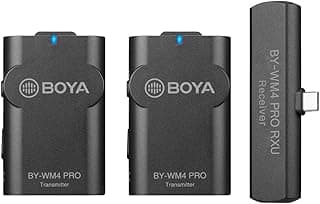 نظام ميكروفون لافالير لاسلكي by-WM4 Pro، عدد 2 مرسل مع مستقبل USB Type-C لأجهزة سامسونج وهواوي وايباد واندرويد للبث المباشر والفلوج
