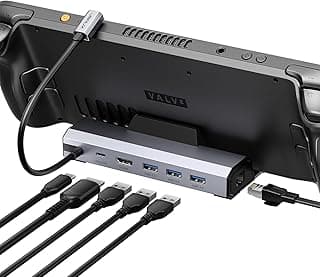 قاعدة توصيل JSAUX متوافقة مع Steam Deck، قاعدة 6 في 1 مع منفذ HDMI 2.0 بدقة 4K@60Hz، منفذ إيثرنت، 3 منافذ USB-A 3.0 ومنفذ شحن USB-C