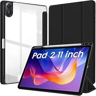 جراب لشاومي Redmi Pad 2 2025 مقاس 11 بوصة مع مكان مخصص للقلم، ظهر شفاف PC، غطاء تابلت بمسند ثلاثي الطيات، خاصية النوم/الاستيقاظ التلقائي (أسود)