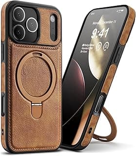 جراب جلد مغناطيسي لهاتف iPhone 17 Pro Max، حماية ضد الصدمات بمعايير عسكرية، غطاء خلفي نحيف مع مسند قابل للتعديل، متوافق مع Magsafe، مسند نحيف، بني