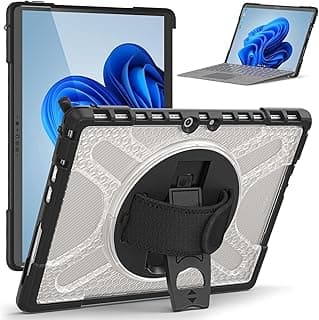 Stylish Rugged Back Cover for Microsoft Surface Pro 11/10/9/8 13" and 7+/7/6/5/4 12.3" With Rotatable Kickstand Hand Strap Anti-Shock Protective Sleeve Hard Inner Case (Clear, Pro 9/10/11)