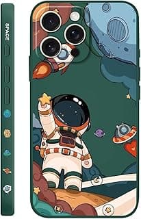 Fekra for iPhone 15 Pro max Case Flower Butterfly Cute Astronaut Design Phone Cover Soft Microfiber Lining Slim Liquid Silicone Case for iPhone 15 Pro max - Astronaut Green