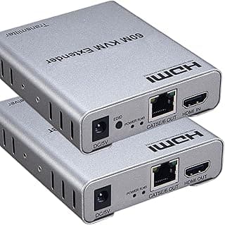 موسع HDMI KVM USB 1080P 60Hz من بولازول - كيبل ايثرنت كات 5/6 حتى 196 قدم/60 متر - وصلة كيبورد وماوس USB - جهاز تحكم عن بعد بالاشعة تحت الحمراء - مجموعة جهاز ارسال واستقبال للتوصيل والتشغيل