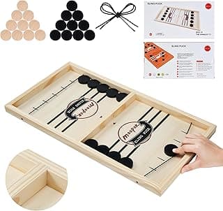 moopok Fast Sling Puck Game,Wooden Hockey Game Sling Puck.Desktop Battle Wooden Sling Hockey Table Game,Adults and Kids Family Games.Slingshot Game Toys.Foosball Winner Board Game (Large)