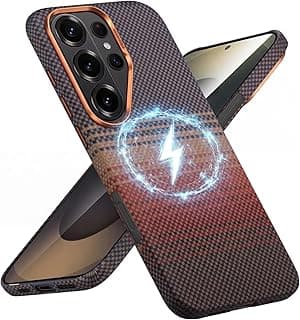 Case for Samsung Galaxy S26 Ultra: Ultra-Slim Magnetic Case for Samsung Galaxy S26 Ultra Compatible with MagSafe - 1500D Carbon Fiber Texture Non-Yellowing Shockproof Phone Cover (Sunset Gold)