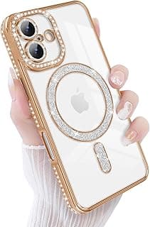 Magnetic Sparkly Glitter Phone Case for iPhone 16 [Compatible with Magsafe], Camera Lens Shockproof Protector Bling Diamonds Soft TPU Cover for Girls Women - Gold