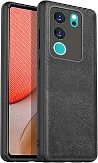 v29 5G Case Leather Texture – Slim Shockproof Protective Cover with Anti-Scratch Soft Back & Comfortable Grip FOR Vivo (Black)