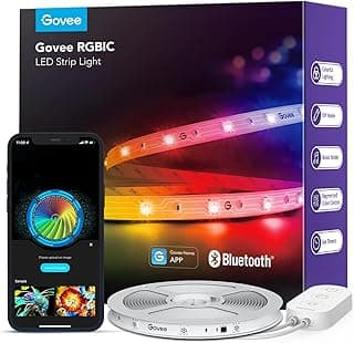 اشرطة اضواء LED ذكية بالوان RGBIC من جوفي بطول 16.4 قدم لغرفة النوم يعمل بالبلوتوث بتحكم خلال التطبيق الوان متعددة يمكنك تركيبها بنفسك على خط واحد تتزامن مع الموسيقى للسقف وغرفة الالعاب