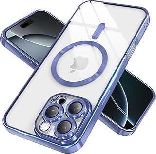 Magnetic Clear Case for iPhone 15 Pro Max with Full Camera Lens Protection,Compatible with MagSafe,Plating Soft TPU Phone Case,Anti-Scratch Shockproof Slim Cover for Women Gilrs Men - Blue