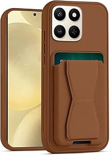 جراب محفظة جلد متوافق مع Honor X6C، غطاء خلفي جلد مع إطار TPU، جراب حماية ضد الصدمات مع حامل بطاقات (بني)