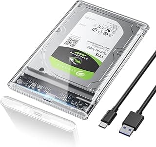 حافظة قرص صلب خارجي شفافة بمنفذ USB-C 3.1 جيل ثاني لساتا III سرعة 6 جيجابت/ثانية سهلة التركيب لهارد ساتا SSD وHDD تقنية UASP مقاس 2.5 بوصة بسمك 7 ملم/9.5 ملم لـ دبليو دي/توشيبا/سامسونج/ PS4/الكمبيوتر