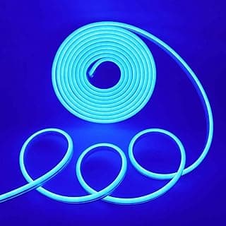 شريط إضاءة نيون LED أزرق، 5 متر 12 فولت DC، 600 LED SMD2835، حبل إضاءة مرن ومقاوم للماء للديكور المنزلي مع محول طاقة 12 فولت