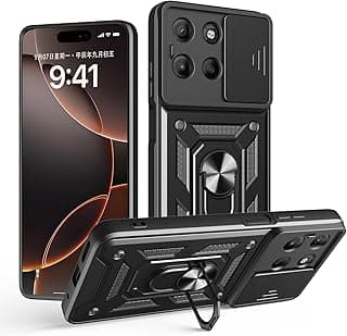 جراب حماية مقاوم للصدمات مع غطاء كاميرا منزلق TPU + PC متوافق مع موتورولا G75 (أسود)