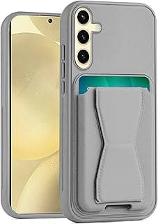 جراب محفظة جلد متوافق مع سامسونج Galaxy A17 / A26 5G، غطاء خلفي جلد مع إطار TPU، جراب حماية ضد الصدمات مع حامل بطاقات (رمادي)