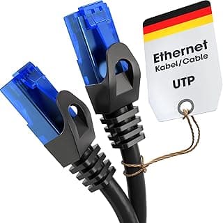 KabelDirekt – 25 متر – كابل إيثرنت وشبكة (ينقل سرعة إنترنت جيجابت، مثالي لشبكات 1Gbps/LAN، راوتر، مودم، سويتش، قابس RJ45 (أزرق)، أسود)