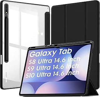 جراب هجين لجهاز سامسونج Tab S10 Ultra/Tab S9 Ultra/Tab S8 Ultra مع مكان للقلم، يدعم النوم/الاستيقاظ التلقائي - أسود